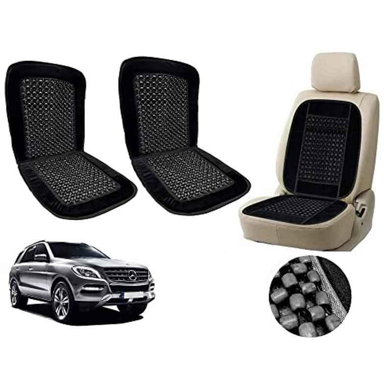 Auto Pearl PU, Velvet & Wooden Beads Black Rectangular Seat Cushion for Mercedes Benz ML (Pack of 2 )