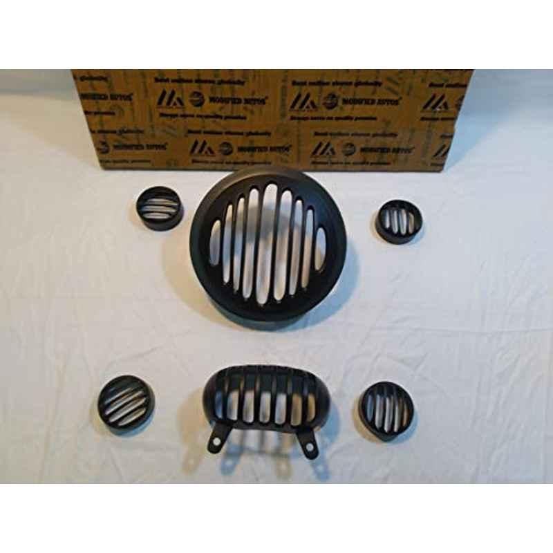 Modified Autos 6 Pcs Black Headlight Grill-Frames-Jalli Heavy Set Protection In Royal Enfield Thunderbird