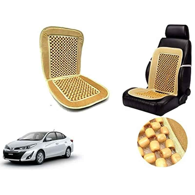 Auto Pearl PU, Velvet & Wooden Beads Beige Rectangular Seat Cushion for Toyota Yaris