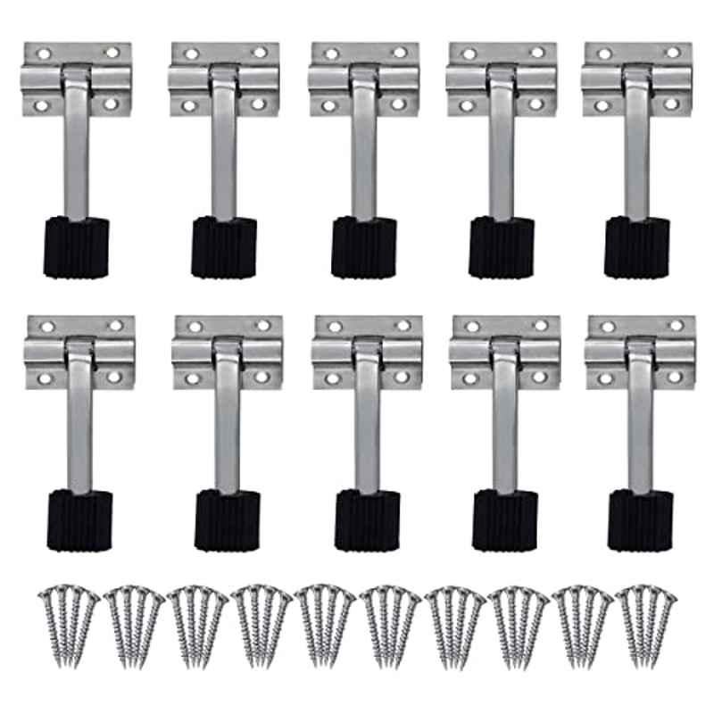 Screwtight 5 inch Stainless Steel Silver Polished Door Stopper with Bottom Rubber Tip, DS-SS-1SQROD-10 (Pack of 10)