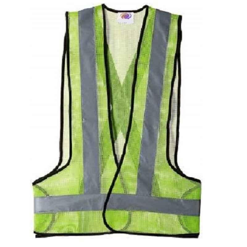 Yaya xxlarge Polyester 3 Sided Green Open Safety Jacket with 2 inch Grey Reflective Tape (Pack of 3)