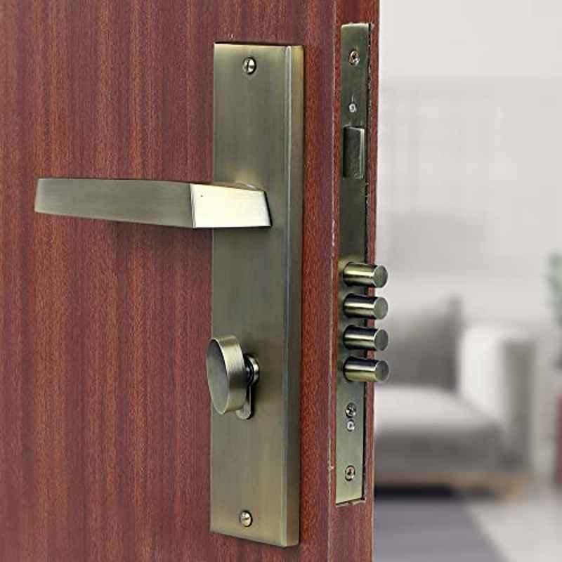 Voltizi Sana 10 inch Stainless Steel 304 Antique Brass Finish Cylindrical Plate Mortise Door Lock Handle Set