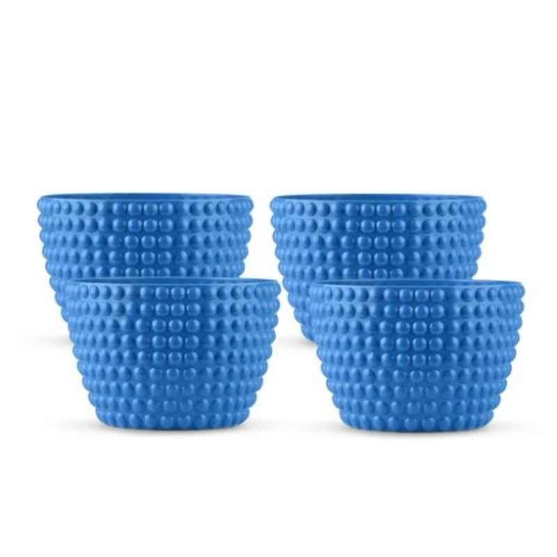 Blume 4.5 inch Sky Blue Plastic Polka Dot Round Flower Pot, EB-PD-SB-4 (Pack of 4)