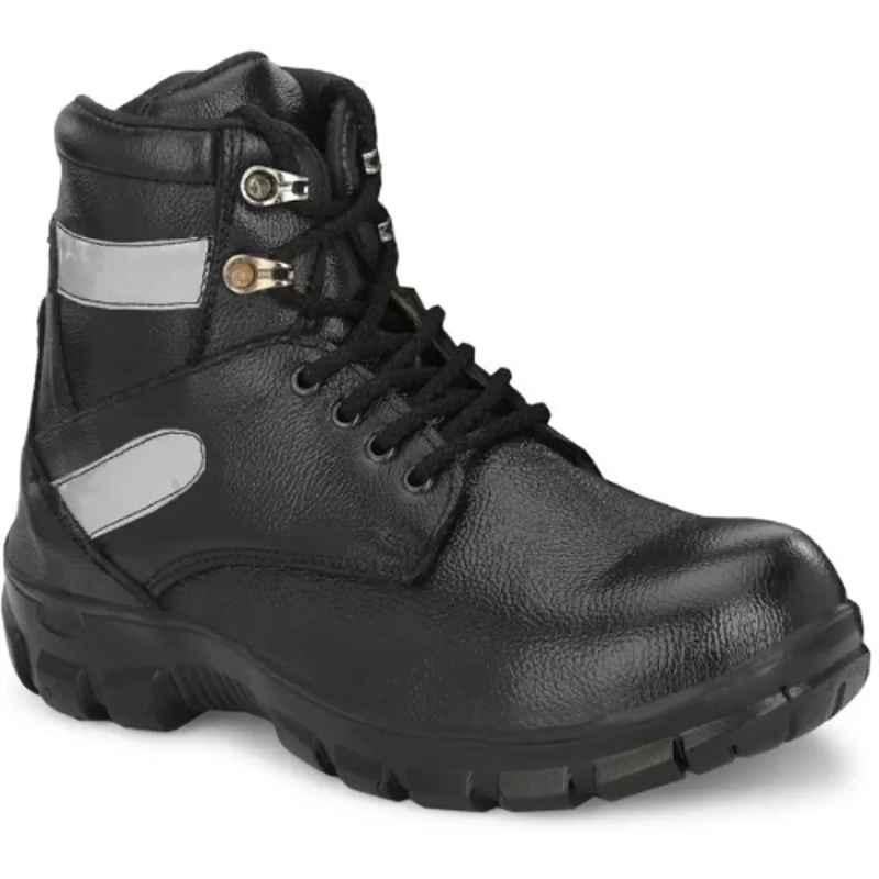 Infantry I206 Leather Steel Toe Black Half Ankle Safety Shoes, Size: 7