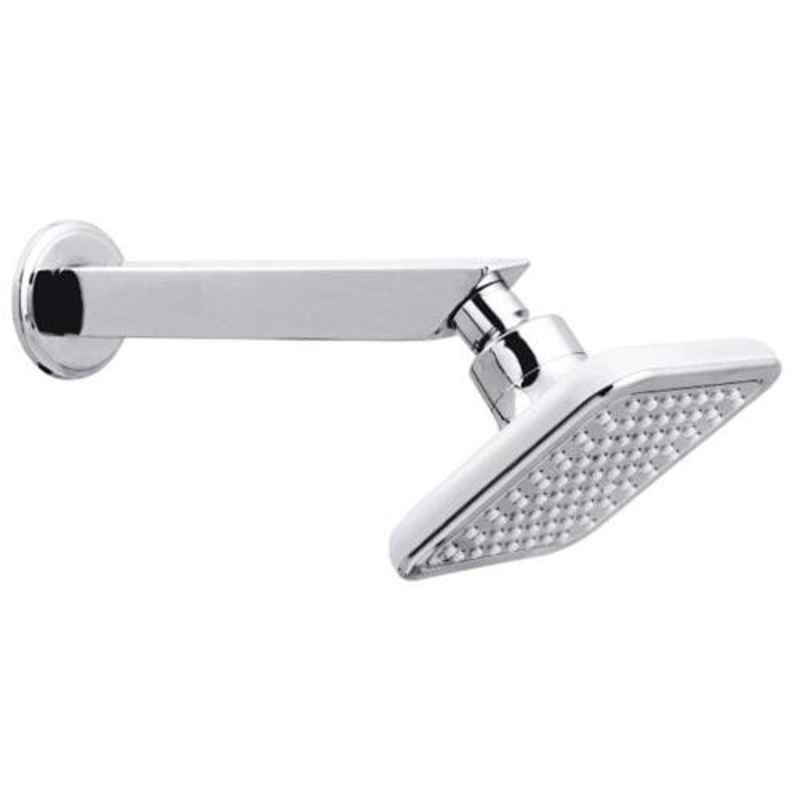 Drizzle Stella 6x6 inch Plastic Chrome Finish Silver Overhead Shower with 15 inch Long Arm, A6X6STELLABS