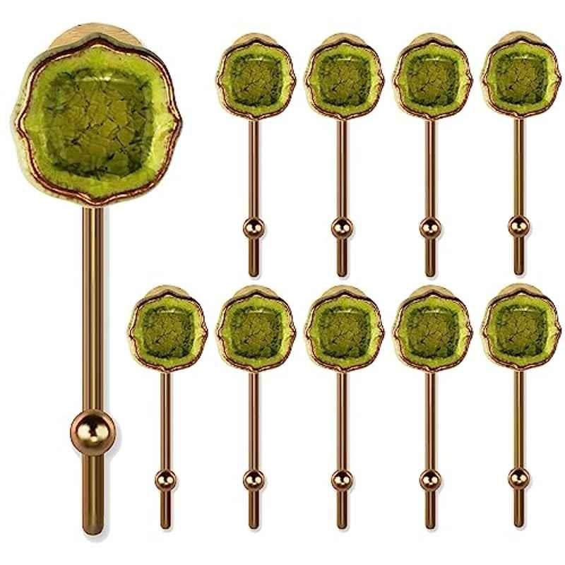 Screwtight 130mm Ceramic Yellow & Gold Multipurpose Crackle Glaze Floral Hook with Brass Effect, AZ-CHK001FL2-YL-10 (Pack of 10)