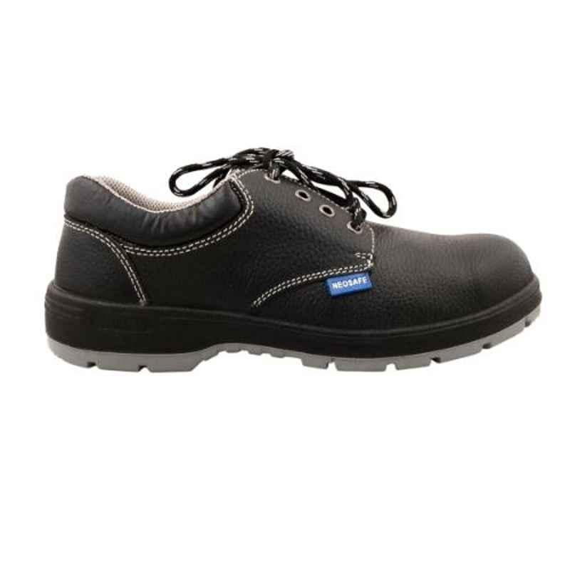 Neosafe A5023 Protect Leather Low Ankle Steel Toe Black Work Safety Shoes, Size: 8