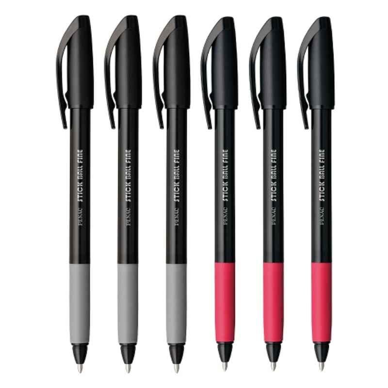 PENAC Stick 6 Pcs Black & Red Ball Pen Set, BA3401MCSO6