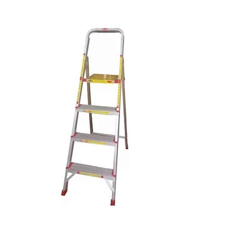 Pune Ladders 120kg 4 Steps Aluminium Silver Ladder with Platform, PL03FT