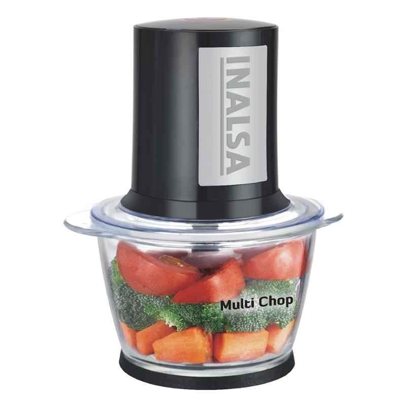 Inalsa 500W 1L Black & Silver Electric Chopper with Stainless Steel Double Layer Blade, Multi Chop