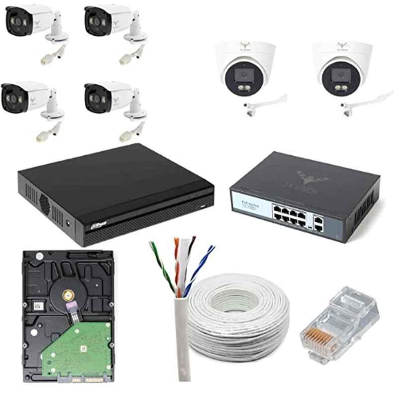 JK Vision 4MP 4 Pcs Bullet 2 Pcs Dome CCTV IP Camera Kit with 8 Channel NVR, 8 Port JK Vision POE, 2TB Hard Disk, Cat6 Cable 100m & 12 RJ45 Connector