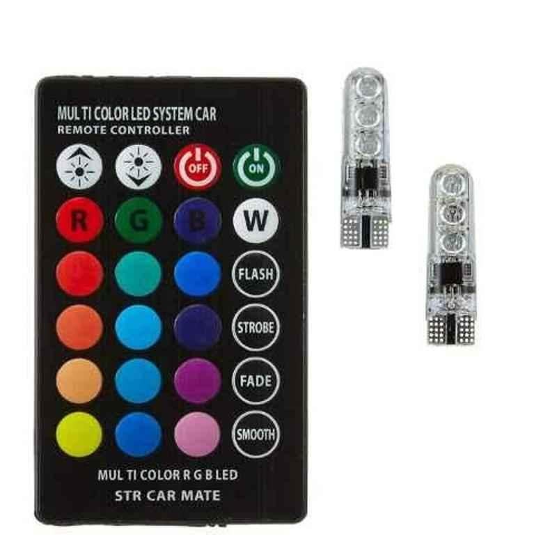 AllExtreme EXT09M2 2 Pcs 3W T10 6SMD Multicolour RGB Car Interior Parking Light Set with Wireless Remote Control