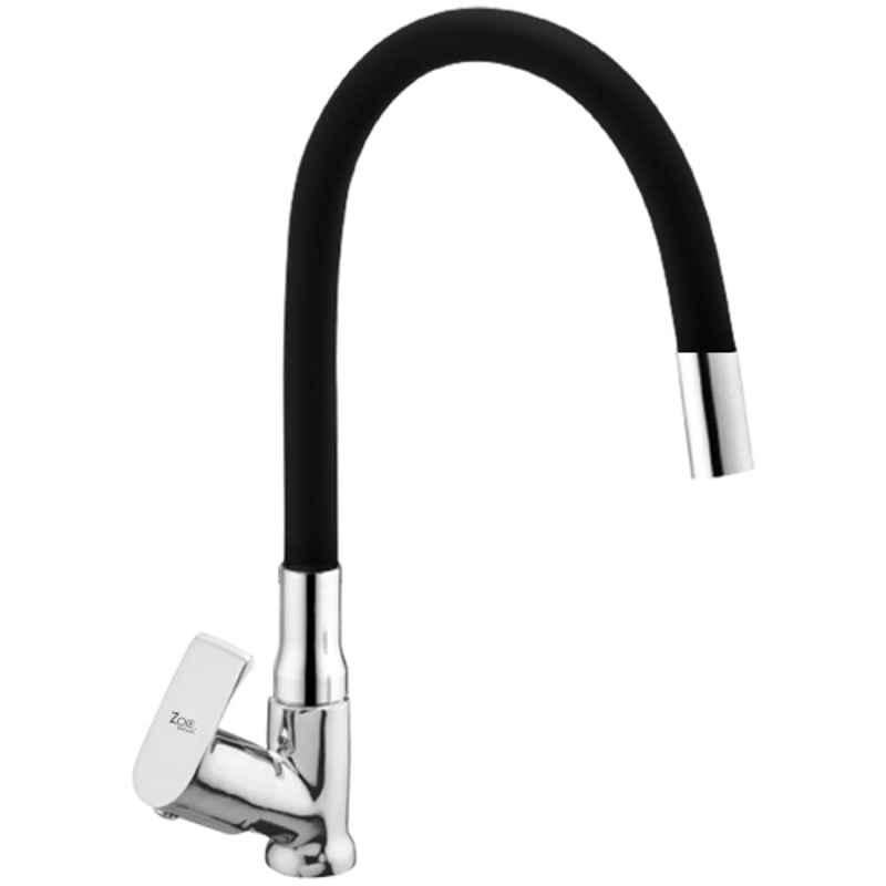 Zoie Stonex Brass Chrome Finish Kitchen Sink Tap with Black Flexible Silicone Swivel Spout, Z27041