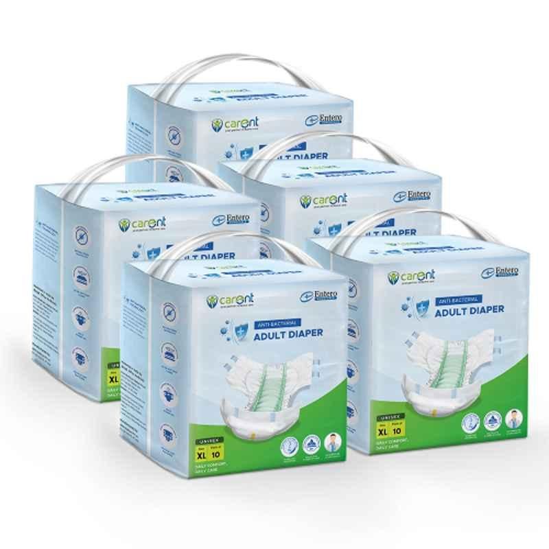 Carent 10 Pcs Extra Large Anti Bacterial Adult Diaper Set, Diaper-XL-S5 (Pack of 5)