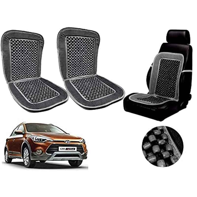 Auto Pearl PU, Velvet & Wooden Beads Grey Rectangular Seat Cushion for Hyundai i20 (Pack of 2 )