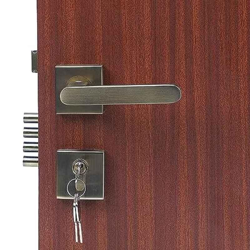 Homexpert Rose LB-304 Stainless Steel Antique Brass Finish Cylindrical Plate Both Side Key Mortise Door Lock Set