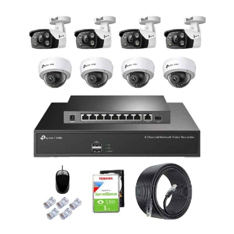 TP-Link VIGI C240 & C340 4MP Full Colour Network IP Combo Indoor & Outdoor Kit with 8CH NVR 8 Camera 10 Port POE Switch 1TB HDD D-LINK 100M LAN Cable