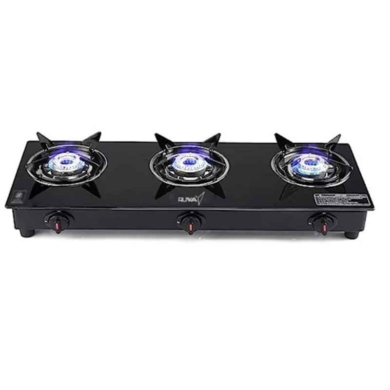 Ruwa 3 Burner Glass Top Black Automatic Gas Stove, SWLCG3AUTO