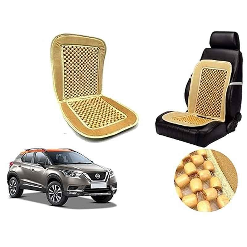 Auto Pearl PU, Velvet & Wooden Beads Beige Rectangular Seat Cushion for Nissan Kicks