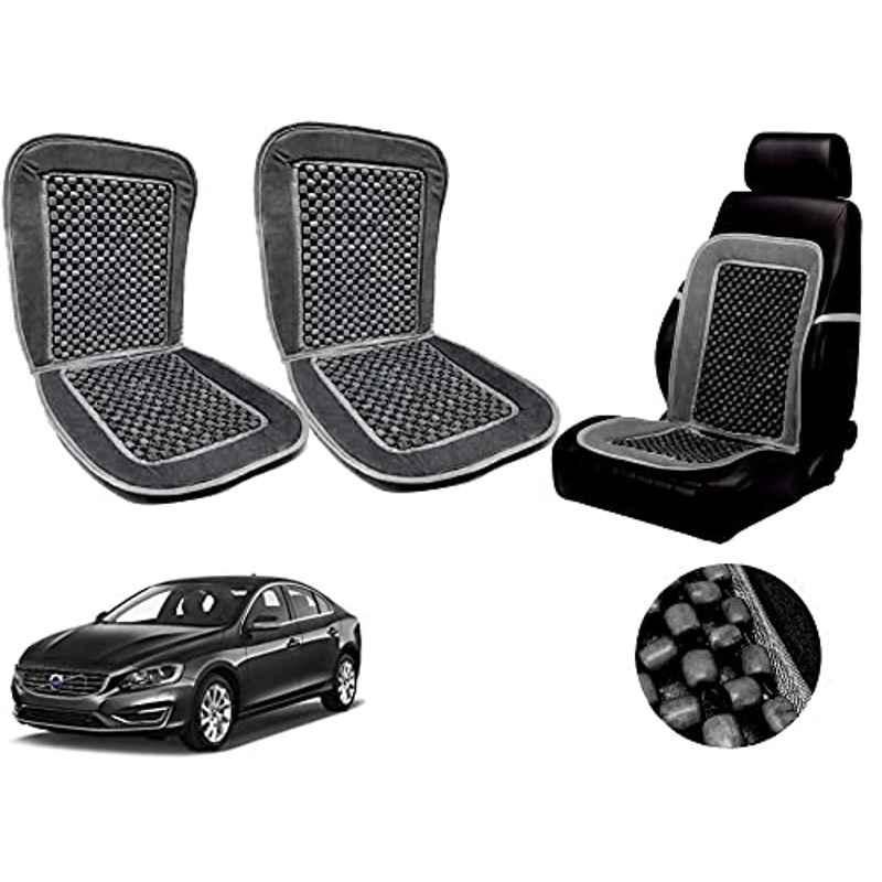 Auto Pearl PU, Velvet & Wooden Beads Grey Rectangular Seat Cushion for Volvo V60 (Pack of 2 )