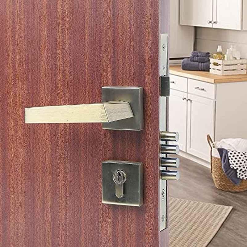 Voltizi Sana 8 inch Stainless Steel Antique Brass Finish One Side Key Cylindrical Plate Mortise Door Lock Handle Set with 3 Keys