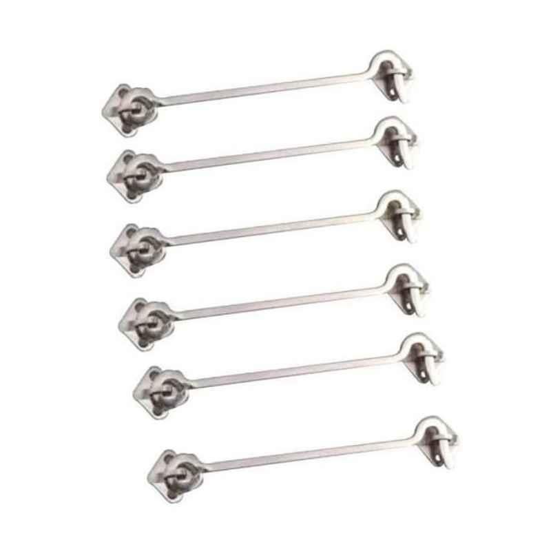 Smart Shophar 8 inch Stainless Steel Silver Square Gate Hook, SHA40GH-SQUA-SL08-P6 (Pack of 6)
