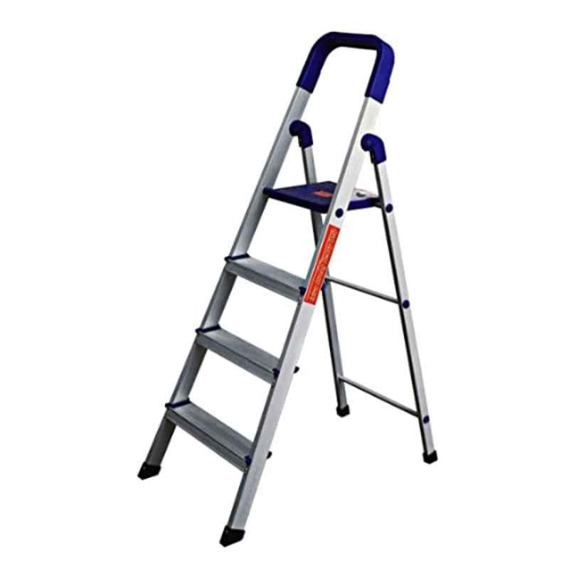 Branco 150kg 4 Steps Aluminium Satin & Blue Folding Ladder, GEC-L4