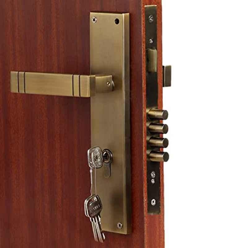 Homexpert Spacio 10 inch 60mm Stainless Steel Antique Brass Finish Cylindrical Plate Both Side Key Mortise Door Lock Set
