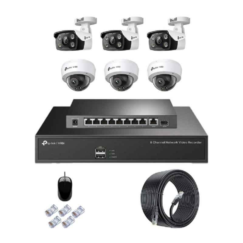 TP-Link VIGI C250 & C350 5MP Full Colour Indoor & Outdoor Network IP Combo Kit with 8CH NVR 6 Camera 10 Port POE Switch D-LINK 100M LAN Cable
