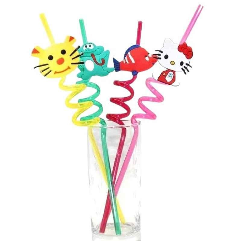 S&A Home Decor 4 Pcs 26cm Plastic Reusable Curls Drinking Straw Set