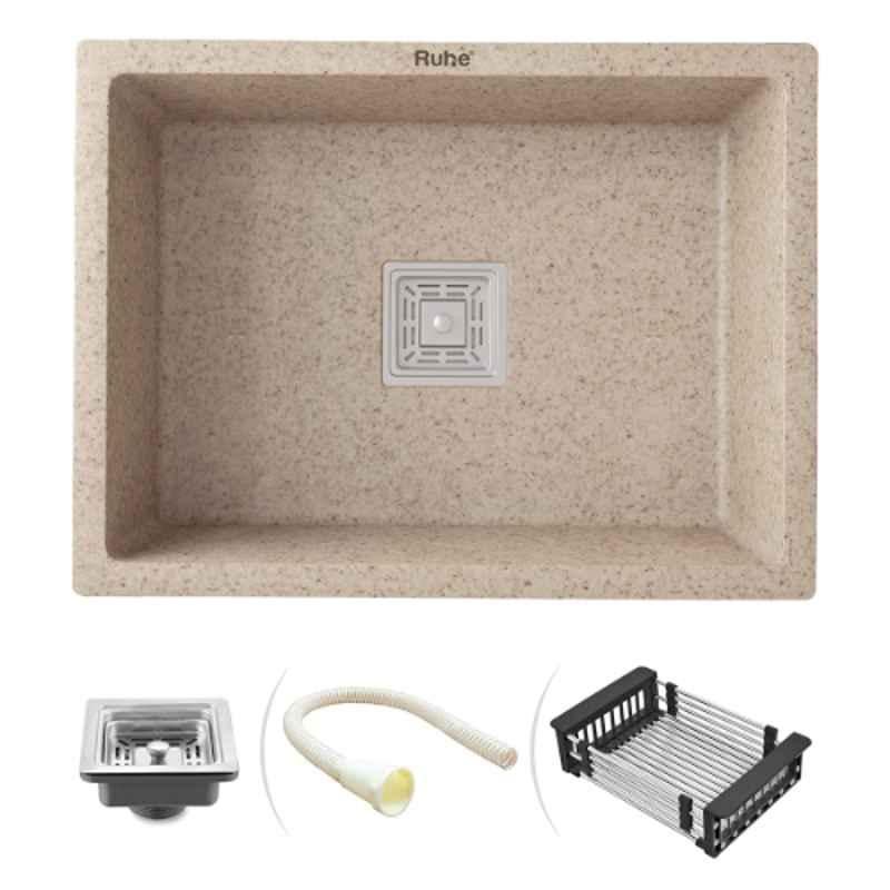 Ruhe 24x18x9 inch Quartz Sand Choco Finish Single Bowl Kitchen Sink, 13-0124-01