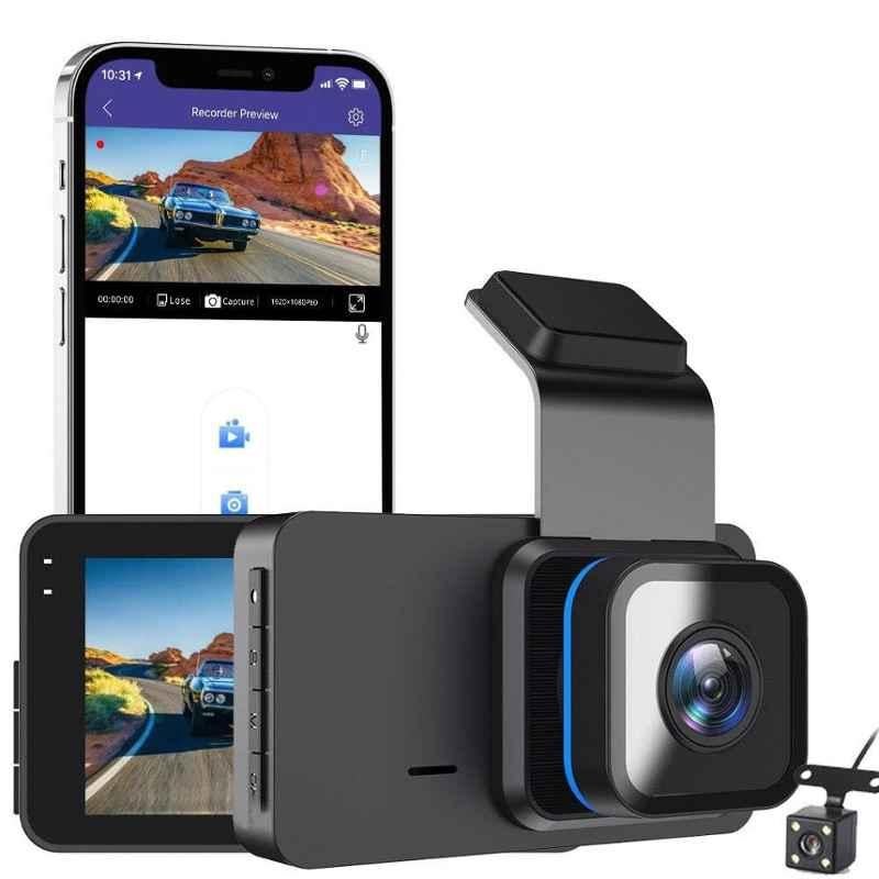 AUSHA 2K Black Front & Rear View Dual Dash Camera with Wi-Fi, GPS Logger & Emergency Recording