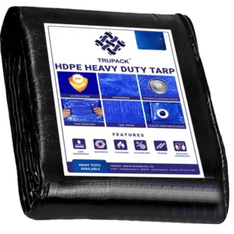 TRUPACK 20x15ft 200 GSM HDPE Black Heavy Duty Multi Purpose Tarpaulin Tent with Carry Bag, TRU-2002015BLK