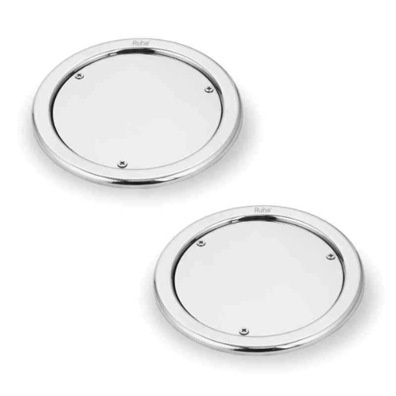 Ruhe 5 inch Stainless Steel Glossy Finish Round Clean Out Floor Drain, 16-0610-18 (Pack of 2)