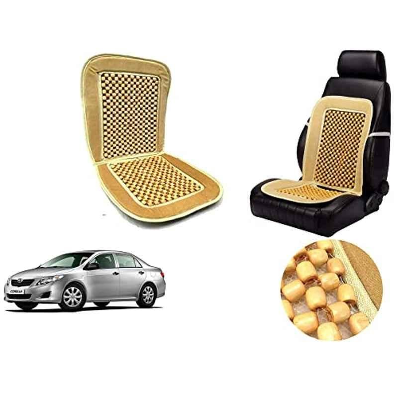 Auto Pearl PU, Velvet & Wooden Beads Beige Rectangular Seat Cushion for Toyota Corolla