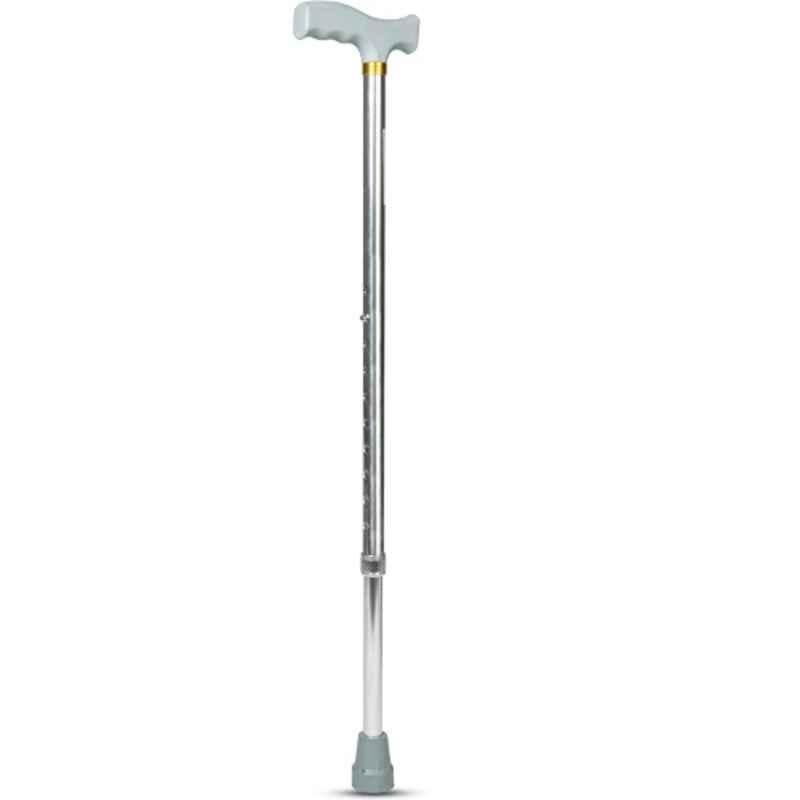 Entros Premium Silver Aluminum L-Shaped Height Adjustable Folding Single Walking Stick, KL920L - SILVER