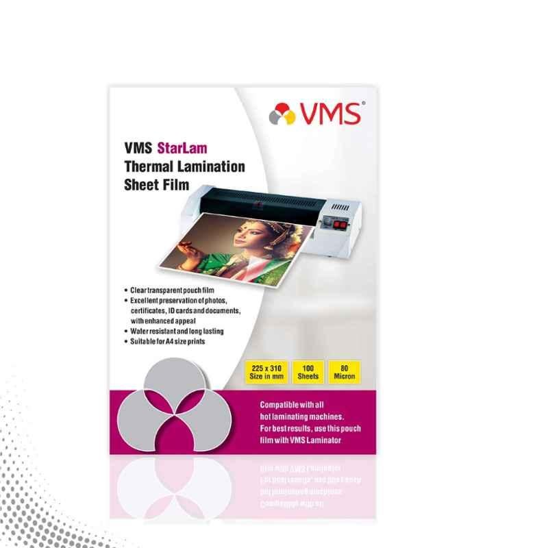 VMS Starlam 100 Pcs 225x310mm 80 Micron Lamination Pouches Set, 608022531SG_1S