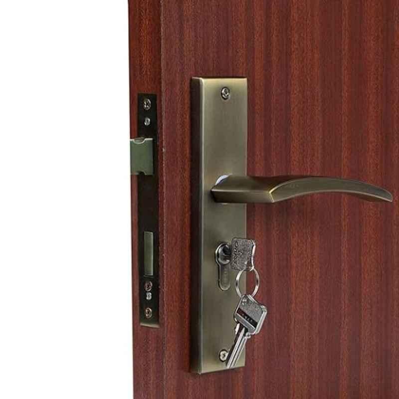 Homexpert Lobos 8 inch 60mm Stainless Steel Antique Brass Finish Cylindrical Plate Both Side Key Mortise Door Lock Set