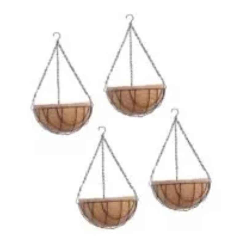 Coir Garden 12 inch Coir Brown Wall Mount Hanging Planter Pots with Stand (Pack of 4)
