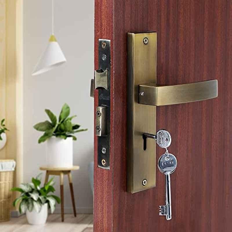Saze 8 inch Stainless Steel Antique Matt Finish Silver Key Plate Mortise Door Lock Pull Handle Set, LB-10001