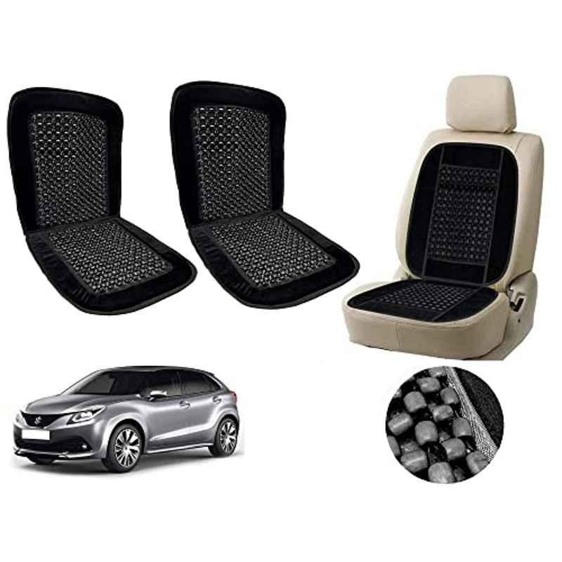 Auto Pearl PU, Velvet & Wooden Beads Black Rectangular Seat Cushion for Maruti Suzuki Baleno 2015 (Pack of 2 )