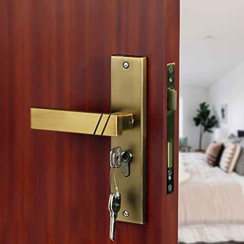 Voltizi Sierra 8 inch Stainless Steel Matt Antique Brass Finish Cylindrical Plate Mortise Door Lock Handle Set with One Side Key