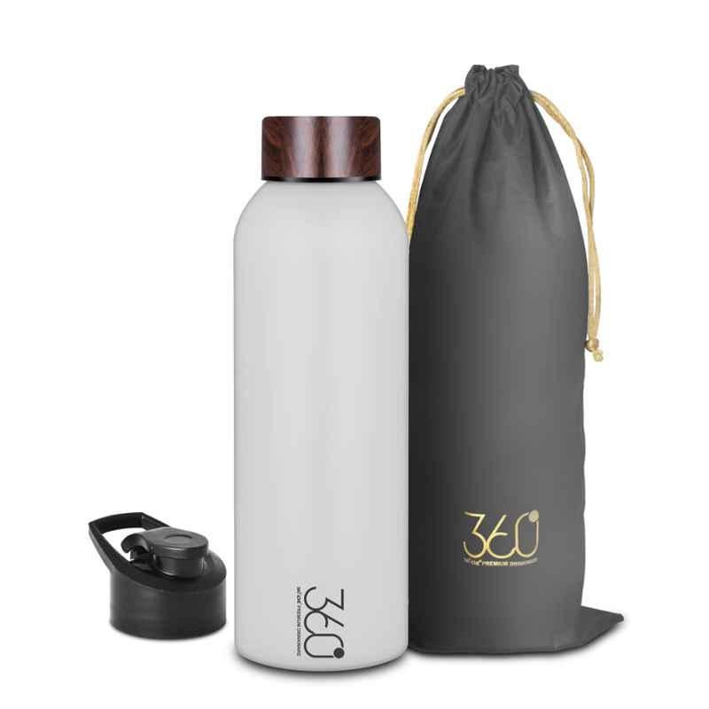 360 Love Teak 1L Stainless Steel Single Wall Grey Water Bottle (Pack of 3)