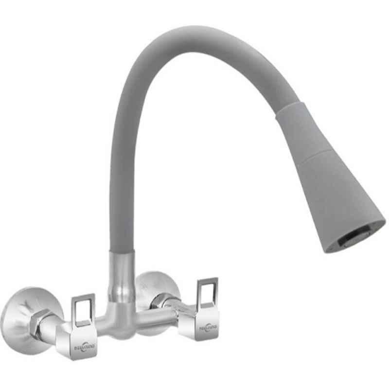 Neelkund Brass Grey Chrome Finish Square Cut Hot & Cold Sink Mixer with Dual Flow & Flexible Swivel Spout