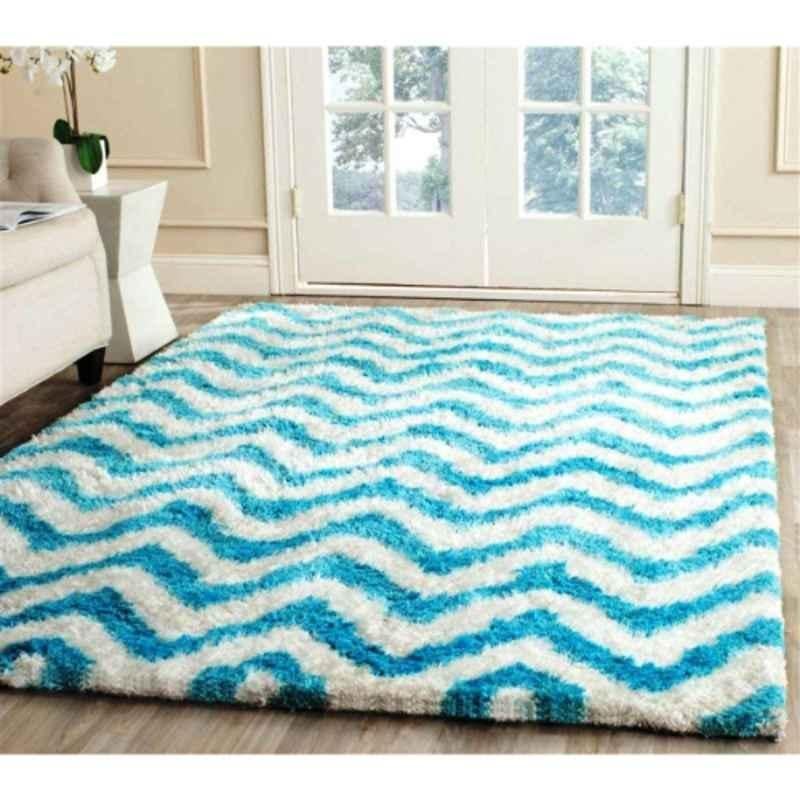 Carpetify 3x5ft Turquoise & White Modern Geometric 3D Textured Thick & Soft Shaggy Fur Rug Carpet, 0928Z2UIU2K
