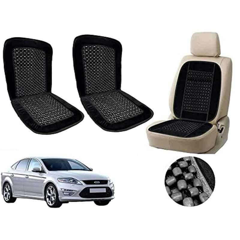 Auto Pearl PU, Velvet & Wooden Beads Black Rectangular Seat Cushion for Ford Mondeo (Pack of 2 )