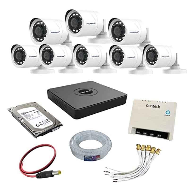 Prama 1MP 8 Pcs Bullet CCTV Camera with 8 Channel DVR, 1TB Hard Disk & 70 m Wire Kit
