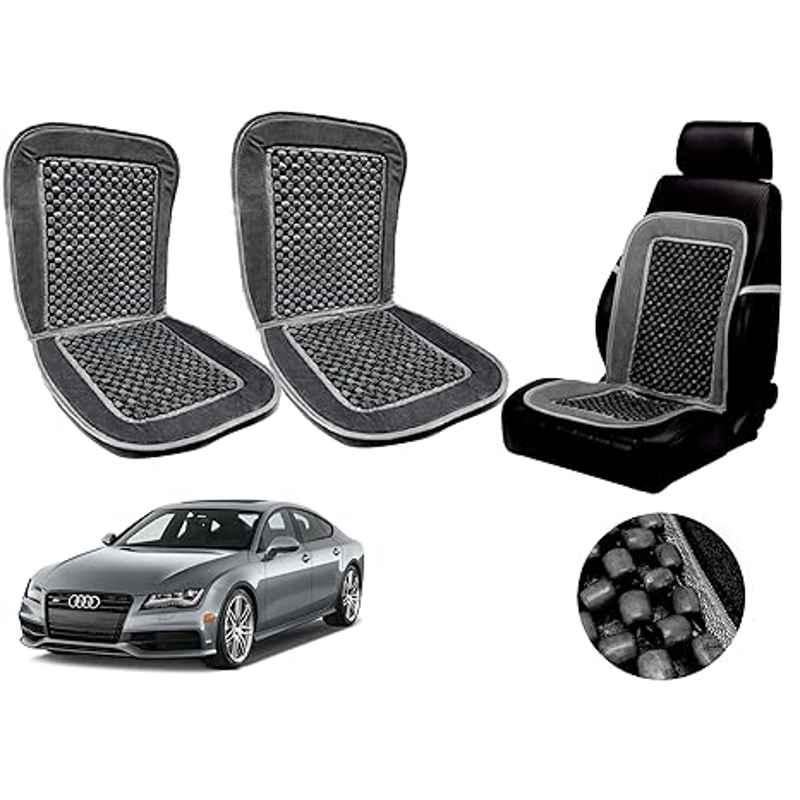 Auto Pearl PU, Velvet & Wooden Beads Grey Rectangular Seat Cushion for Audi S7 (Pack of 2 )