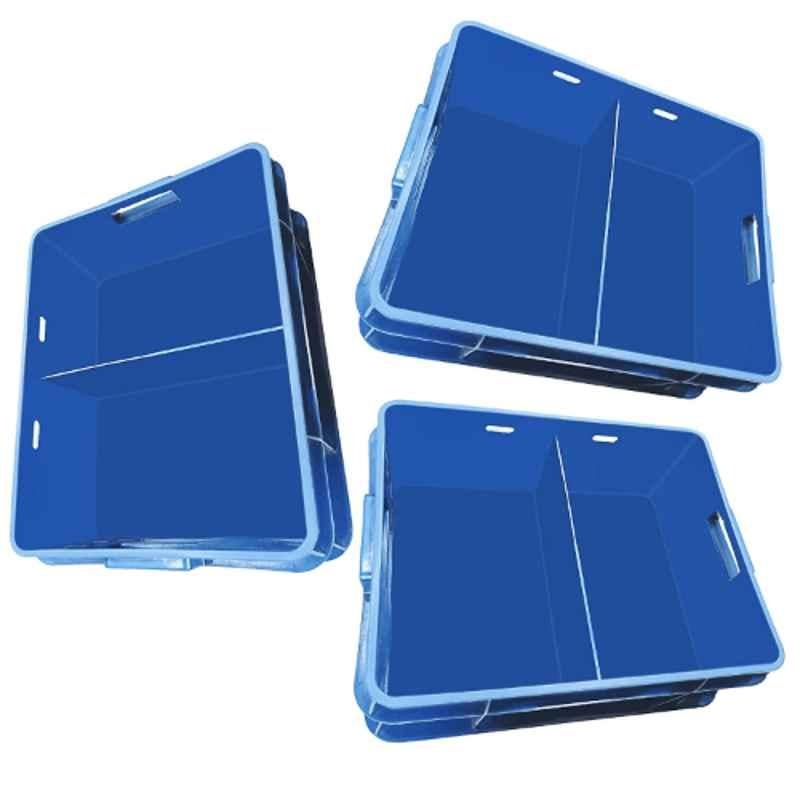 Xela 009 42.5x37x17cm Plastic Blue Multipurpose Heavy Duty Portable Crate, (Pack of 3)