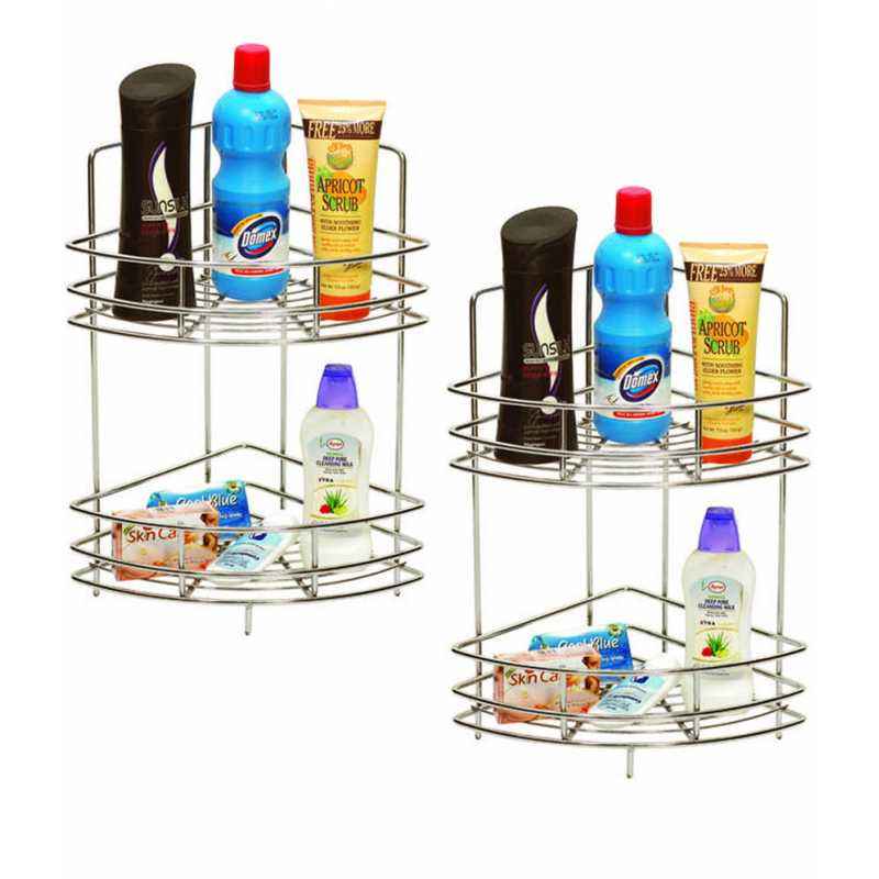 Abyss ABDY-0114 Stainless Steel Chrome Double Corner Basket (Pack of 2)